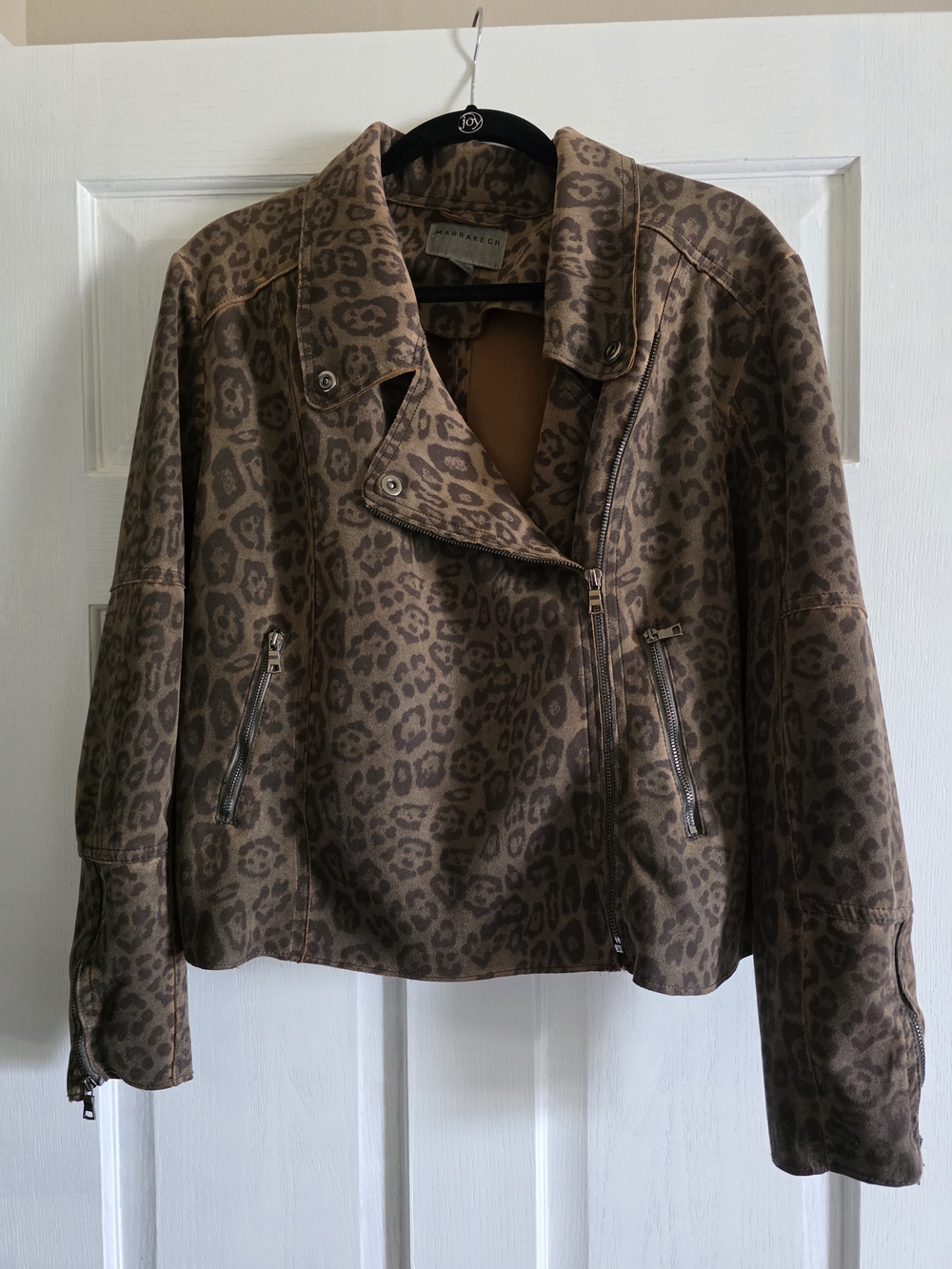 Leith Brown Leopard-Print Moto Jacket